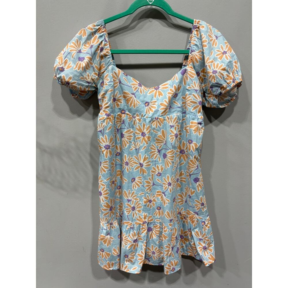 RSQ mini floral dress women's s M Short Sleeve Off Shoulder Blue Cotton
